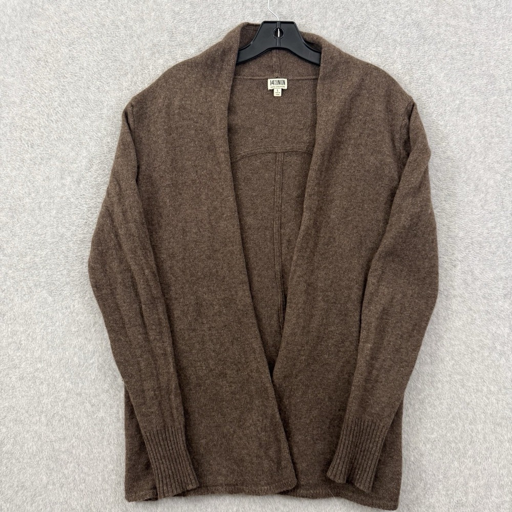 14th & Union Sweater Womens Large Brown 100% Cashmere Open Front Cardigan